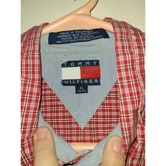 Tommy Hilfiger Button Down Shirt Men's XL Plaid Short Sleeve 100% Cotton (L) - Picture 3 of 5